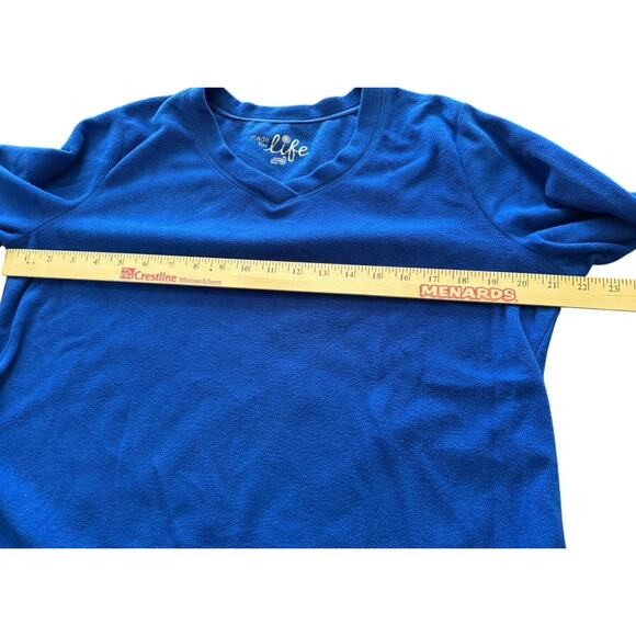 Women's Blue Fleece Petite Large (PL) V Neck Shirt Made For Life Winter Fall - Picture 7 of 9